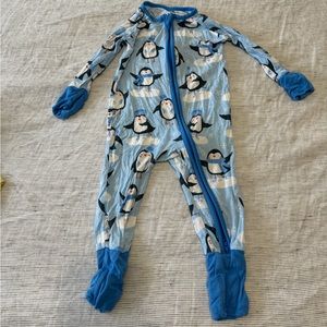 Little Sleepies Ice Skating Penguins zippy in blue, size 3-6m
